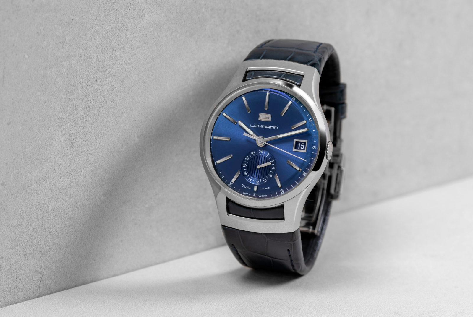 Lehmann Uhren Dual Time in blau